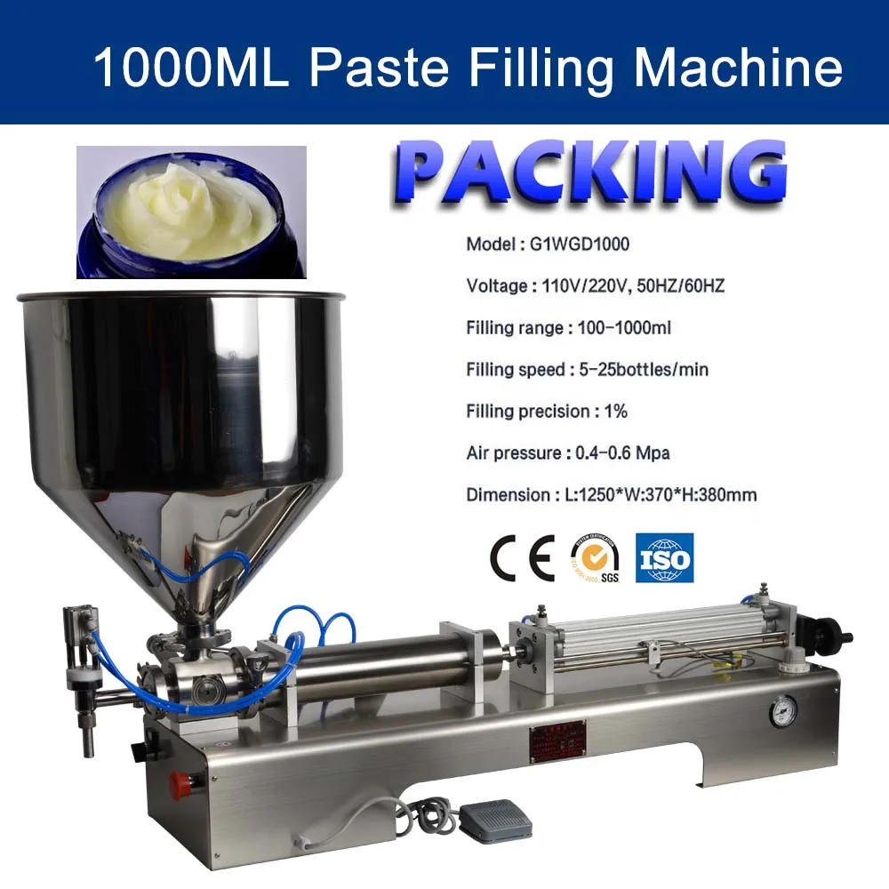 100 to 1000ml G1WGD Semi-Automatic Liquid & Paste Filling Machine Nail Cream Shampoo Filler（Horizontal）