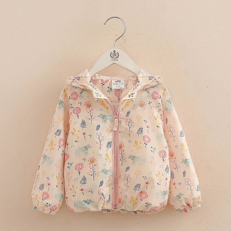 2025 Autumn Spring 2 3 4 6 8 10 12 Years Long Sleeve Outwear Cartoon Flower Print Sweet Thin Hooded Baby Kids Girls Jacket