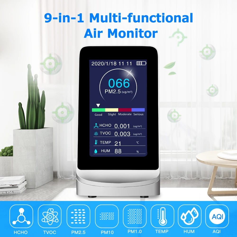 Multifunction Air Quality Monitor Accurate Tester for For HCHO TVOC PM2.5/PM1.0/PM10 AQI Multifunctional Air Gas Detector Reader