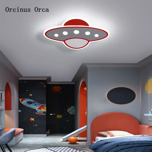 Cartoon creative alien spaceship ceiling lamp boy bedroom children's room lamp color UFO ceiling lamp remote control