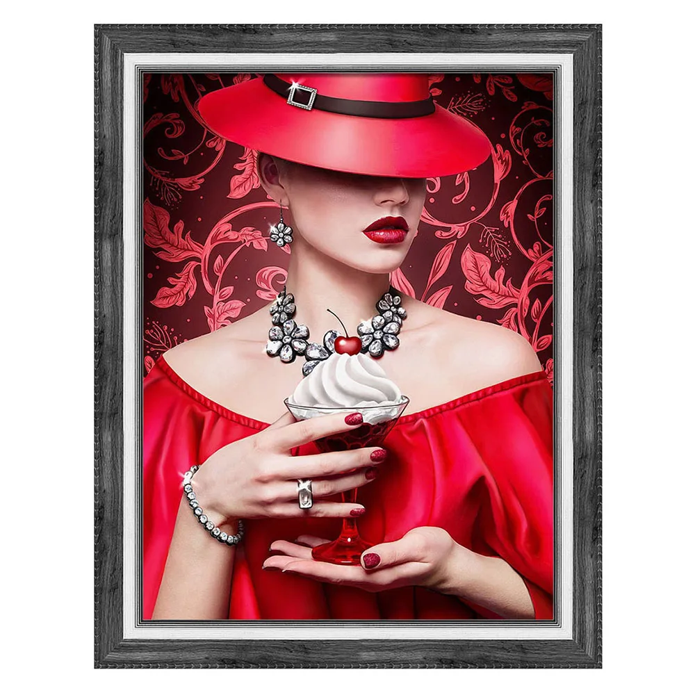 LZAIQIZG-5D DIY Diamond Painting, Sexy Woman in Red Suit, Full Square and Round, Embroidery Portrait, Home Decoration