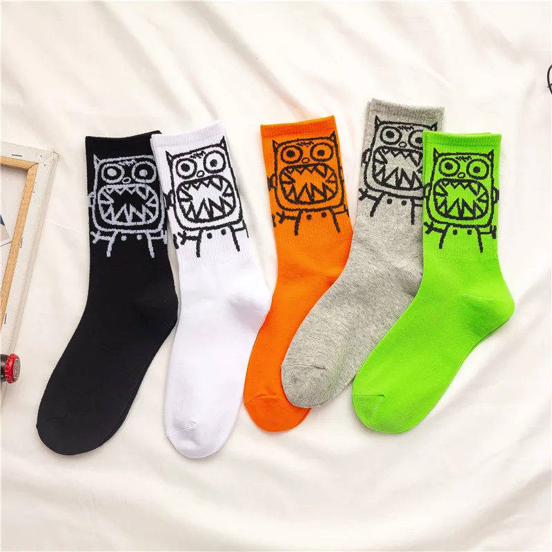 Chinese  Year and Summer Cotton Cartoon Pattern Hip Hop Style Breathable Tube Socks Skateboard Socks 1Pair Men\'s Soft SOCKS