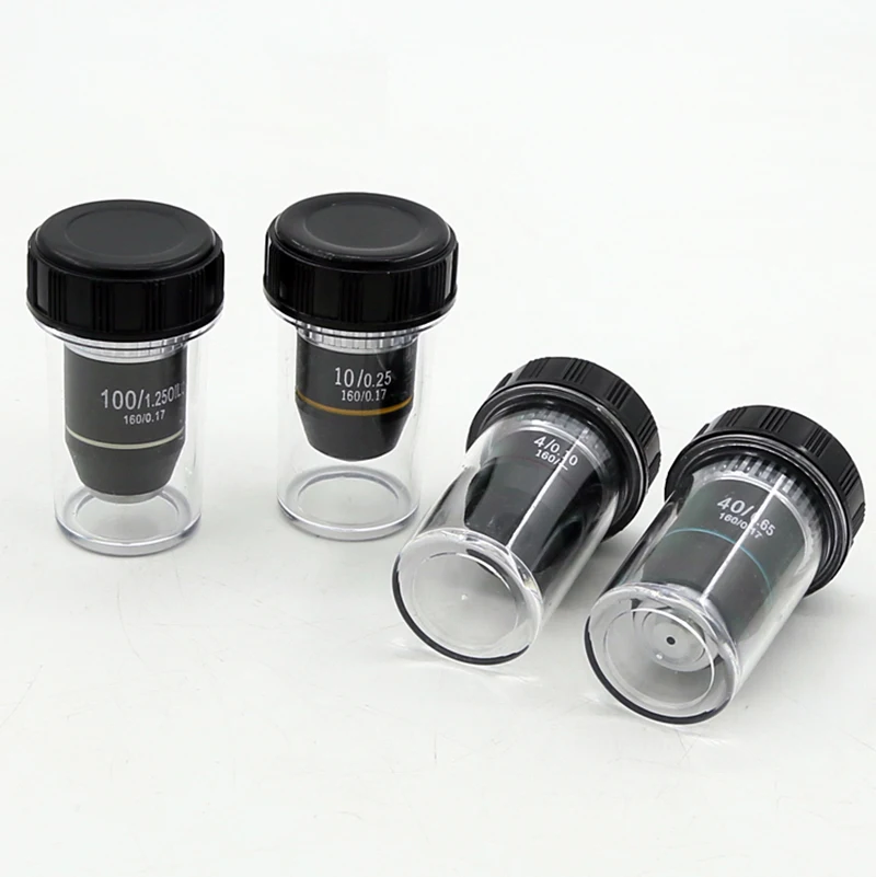 4X 10X 40X 100X Achromatic Objective Lens 195 mm Conjugate Distance HD DIN for Biological Microscope 160/0.17