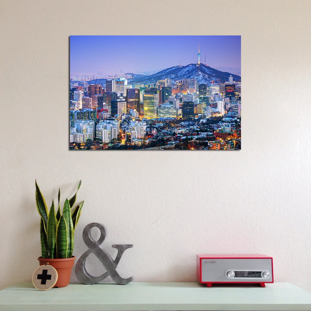 Seoul South Korea Cityscape Poster Canvas Cloth Fabric Print Painting for Home Decor Wall Art Picture