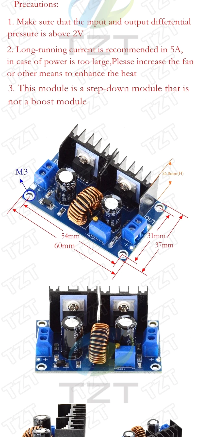 TZT 1/3 Stück MH-ET LIVE Max 8A 200W DC-DC Step-Down XL4016 PWM Einstellbares 4-40V auf 1,25-36V Step-Down-Platinenmodul – Detail 2