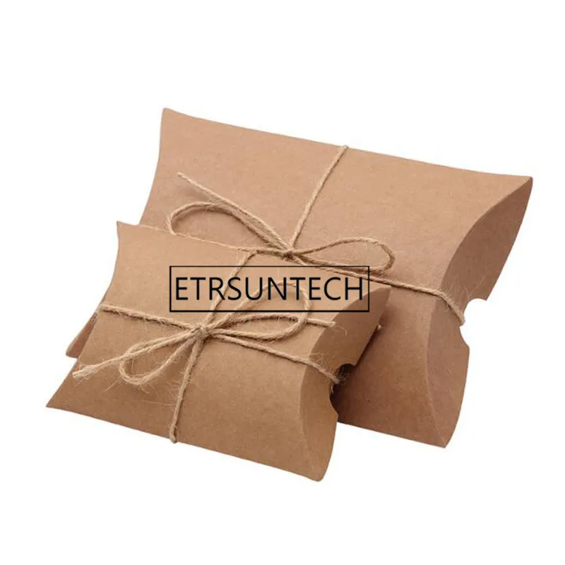 200pcs Kraft Paper Gift Boxes Pillow Shape Wedding Favor Gift Box Party Candy Box Festive Party Supplies