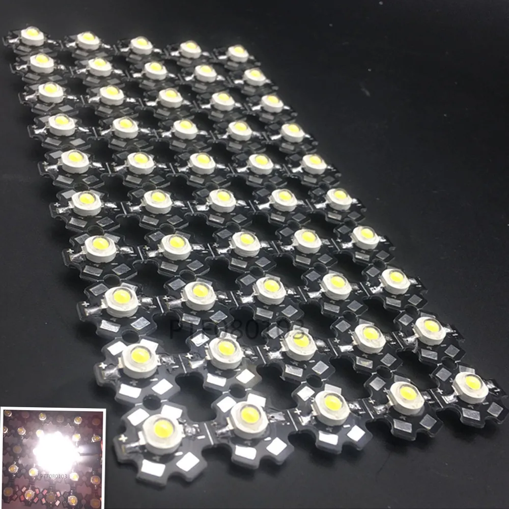 50pcs 100pcs 1w 3w high power Cool White 6000-6500k LED Bulb Light Lamp With 20mm star pcb