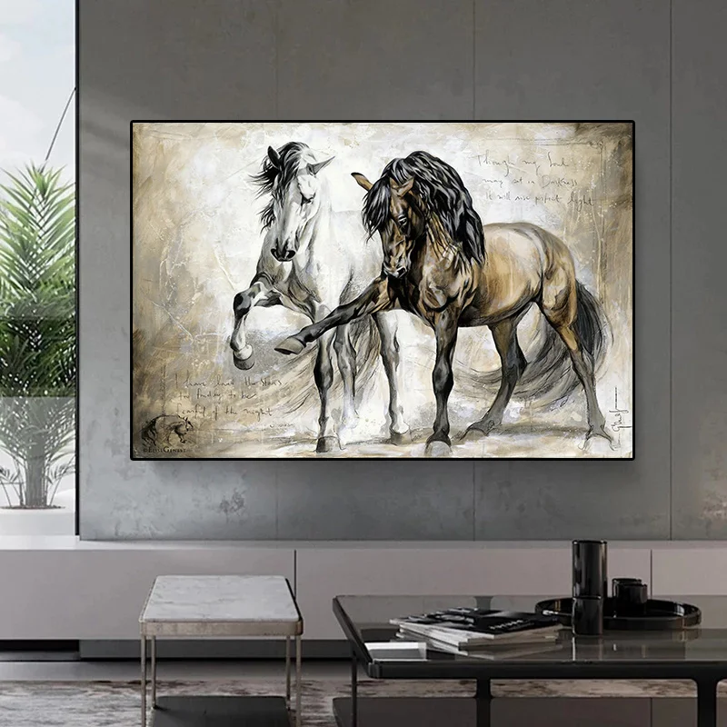 Modern Black and White Horses Canvas Paintings Cute Animals Posters and Prints Cuadros Wall Art Picture Living Room Home Decor