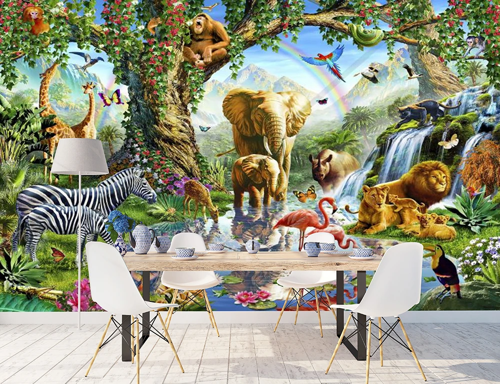 Bacal Custom Photo Wallpaper 3D Cartoon Grassland Animal Lion Zebra Children Room Bedroom 3d Mural Home Decor huda beauty