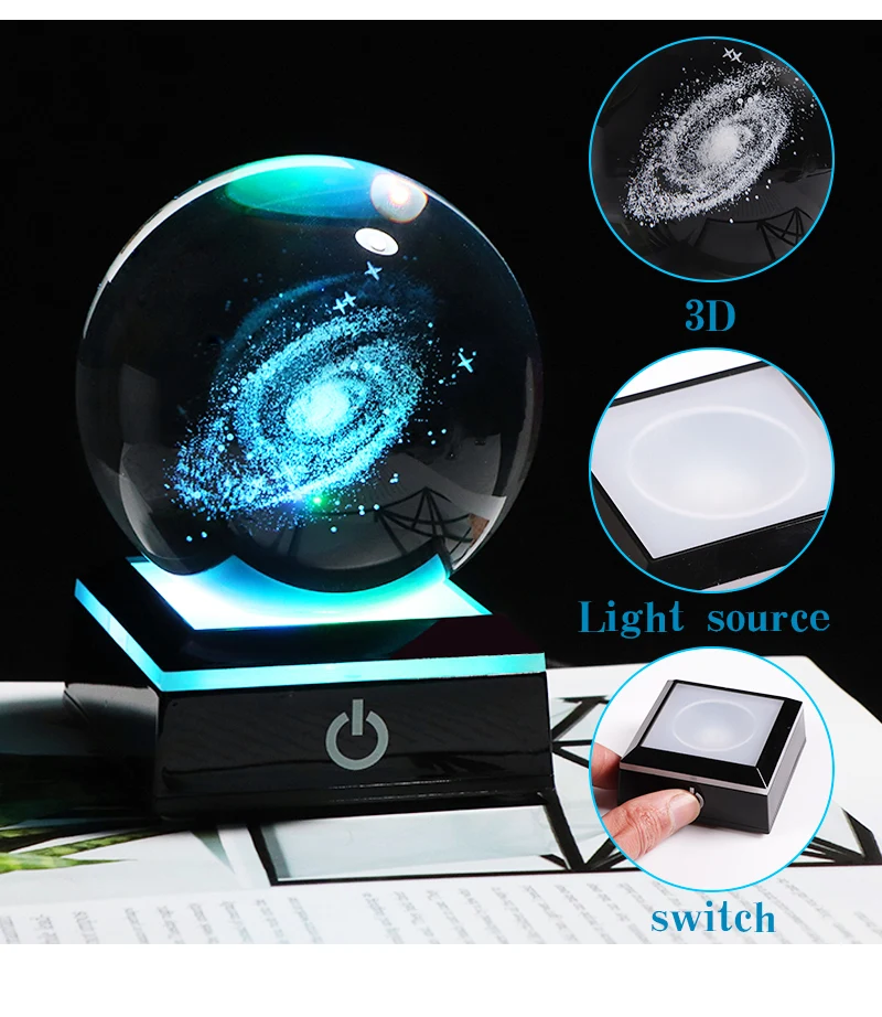 3D Laser Engraving Galaxy K9 Crystal Sphere New Colorful Changeable LED Base Home Decoration Ball Ornament Globe