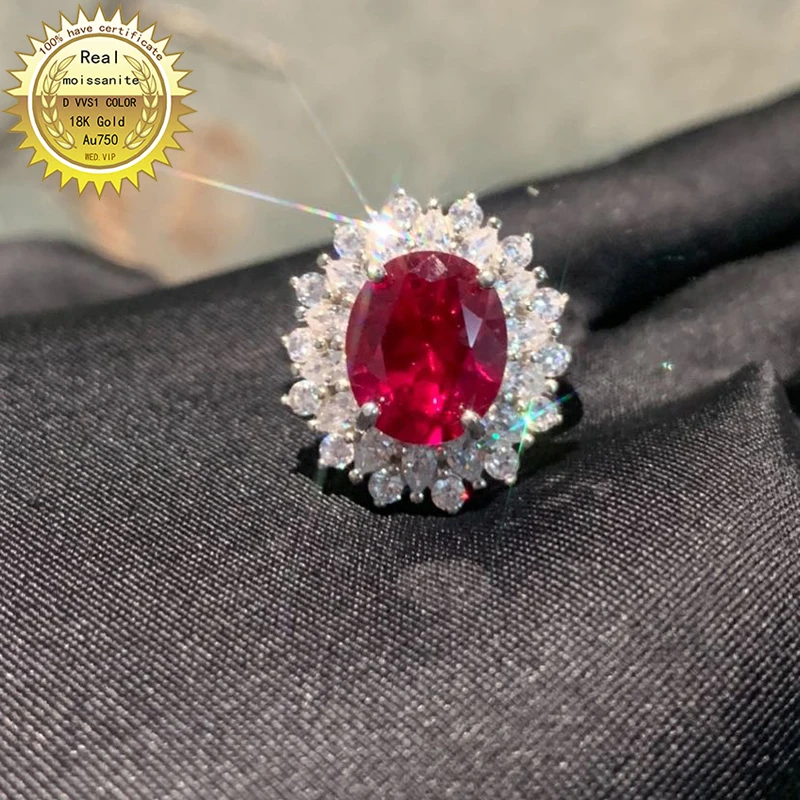 

10K Gold ring Lab Created 2ct Ruby and Moissanite Diamond Ring With national certificate Ru-012