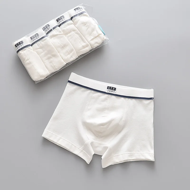 5pcs/pack Boys Underwear Pure White Color Short Boxers Teenage School Boys Panties Breathable Underpants for Kids Child Clothes