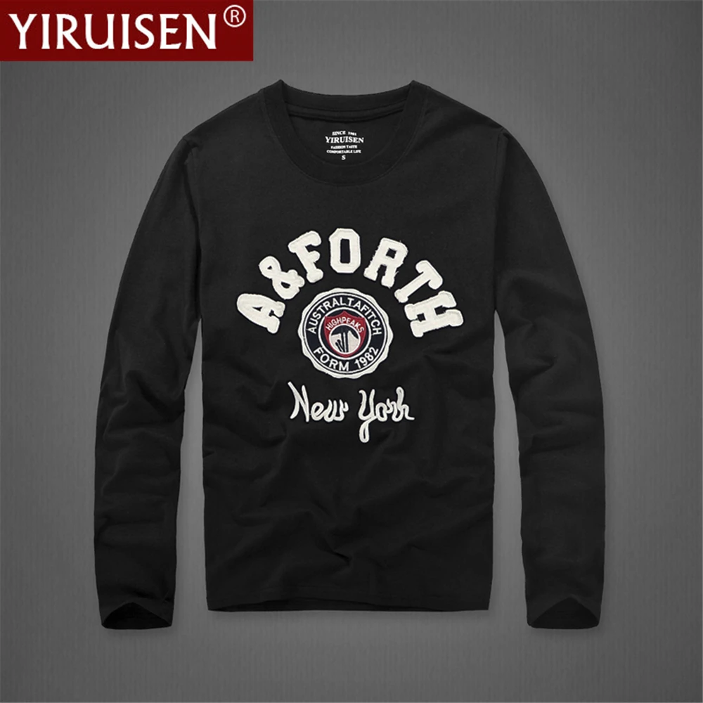 YiRuiSen Mens Designer Clothes 100% Cotton Long Sleeve T Shirts Top Male Breathable Homme Style Fashion Embroidery Casual Tees