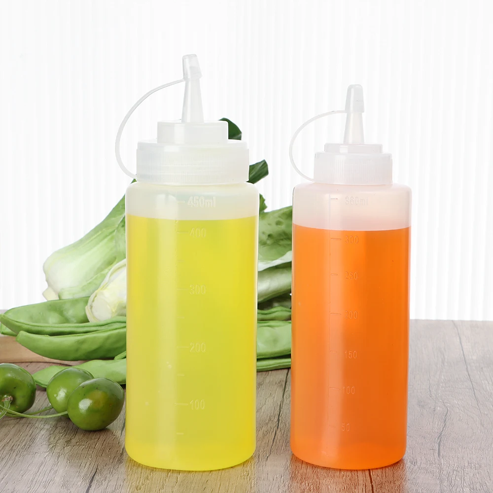 1Pcs Plastic Squeeze Sauce Bottle Salad Dressing Bottle Sharp-nose Oiler Oil Bottle Transparent Condiment Dispenser Storage Tank