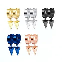 2PC Stainless Steel Drop Hoop Earrings Men/Women Three-dimensional Triangle Cross Star Pendant Unisex Punk Gothic Metal Jewelry