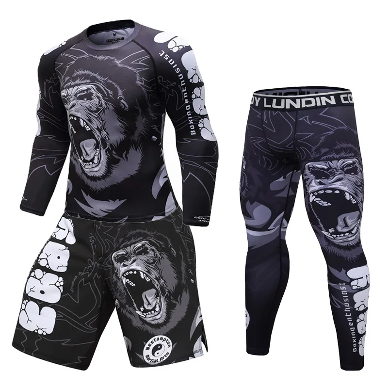 NEW Sportsuit MMA Rashguard Jiu Jitsu T Shirts Men Boxing Jerseys Set BJJ KickBoxing Muay Thai Shorts Long Sleeve Pants 3D Print