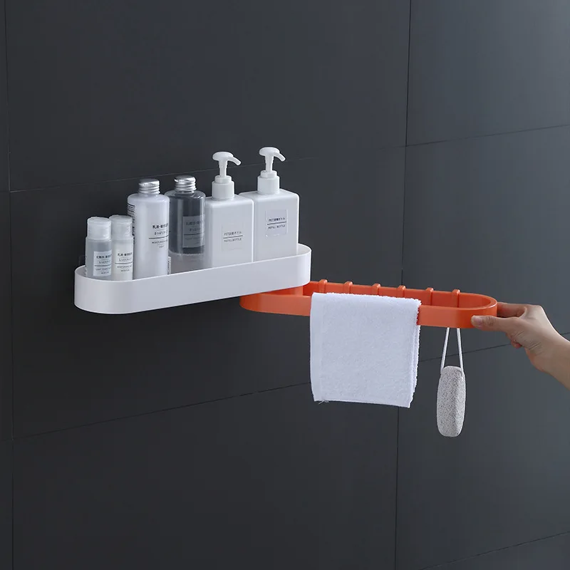 Rotatable Bathroom Organizer Shelf Shampoo Cosmetic Storage Rack Wall Mounted Kitchen Shelf Household Items Bathroom Accessories