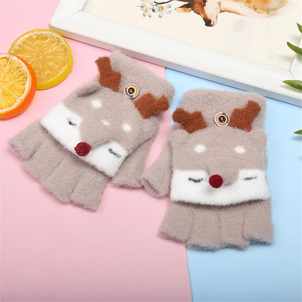 

Fashion Cute Fox Children Winter Warmer Half-Finger Gloves Kids Student Outdoor Sports Mitten Boys Girls Party Gift