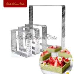 6/8pcs Square Tart Ring French Dessert Tartlet Mold Stainless Steel Perforation Fruit Pie Quiche Mousse Mould Cake Baking Tools