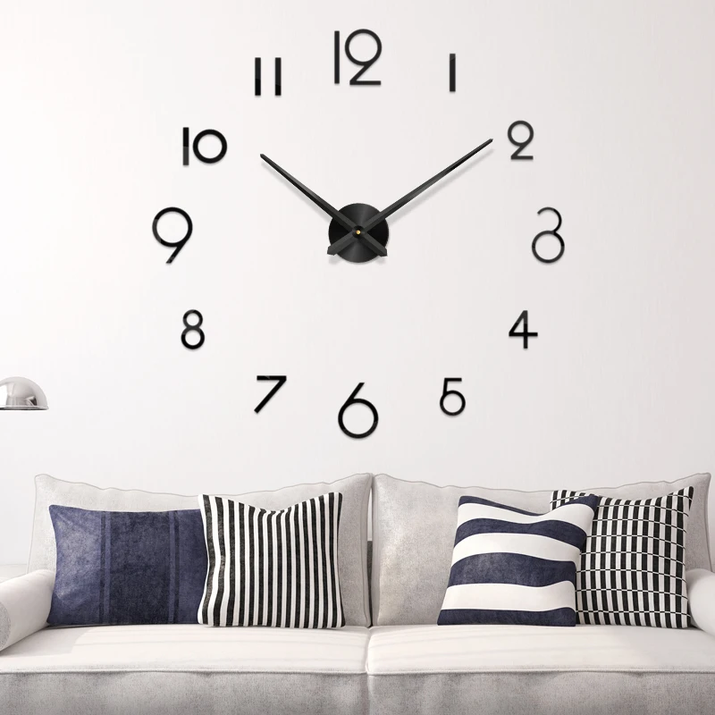 48 Inch Fashion 3D big size wall clock mirror sticker DIY brief living room decor meetting room wall clock diy wall clock sticke