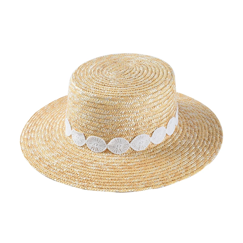 

Unisex Boater Straw Hat made of Wheat Straw Flat Top Hat