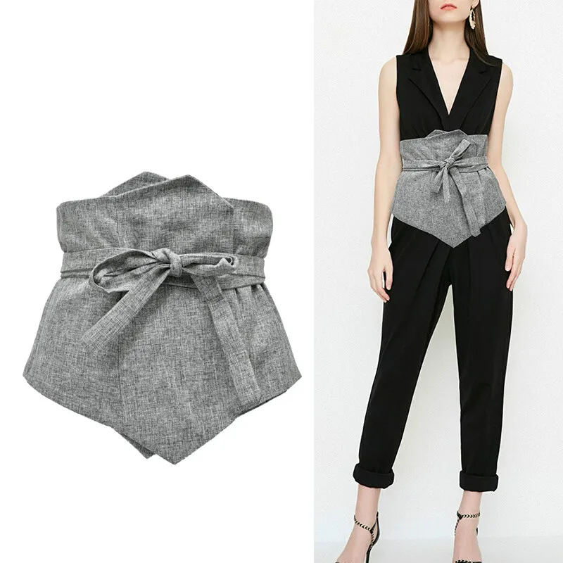 

H3503 Fashion Wide Fabric Waist Belt Women Gray Cloth Waist Seal Lady Korean Solid Color Elegant High Quality Simple Accessories