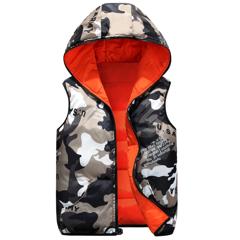 Men Woman child Vests Hooded Two Side Camouflage Warm Male Waistcoat Winter Jacket Outerwear Sleeveless Female Coat