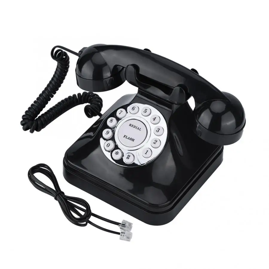 Vintage Wired Telephone Multifunction Retro Landline Phone with Skid Proof Pedestal for Home Hotel Office Black