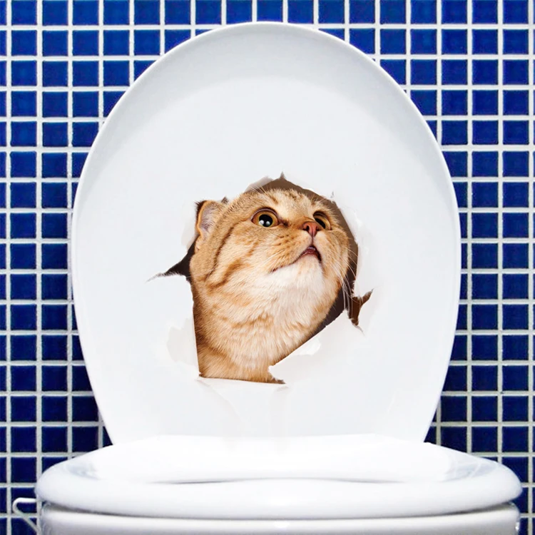 Niedlicher Welpen- und Kätzchen-Wandaufkleber, Badezimmer, Toilette, Schrank, Dekoration, Aufkleber, Raumhintergrund, Tapete, Katzen und Hunde, Heimwandbild – Detail 8