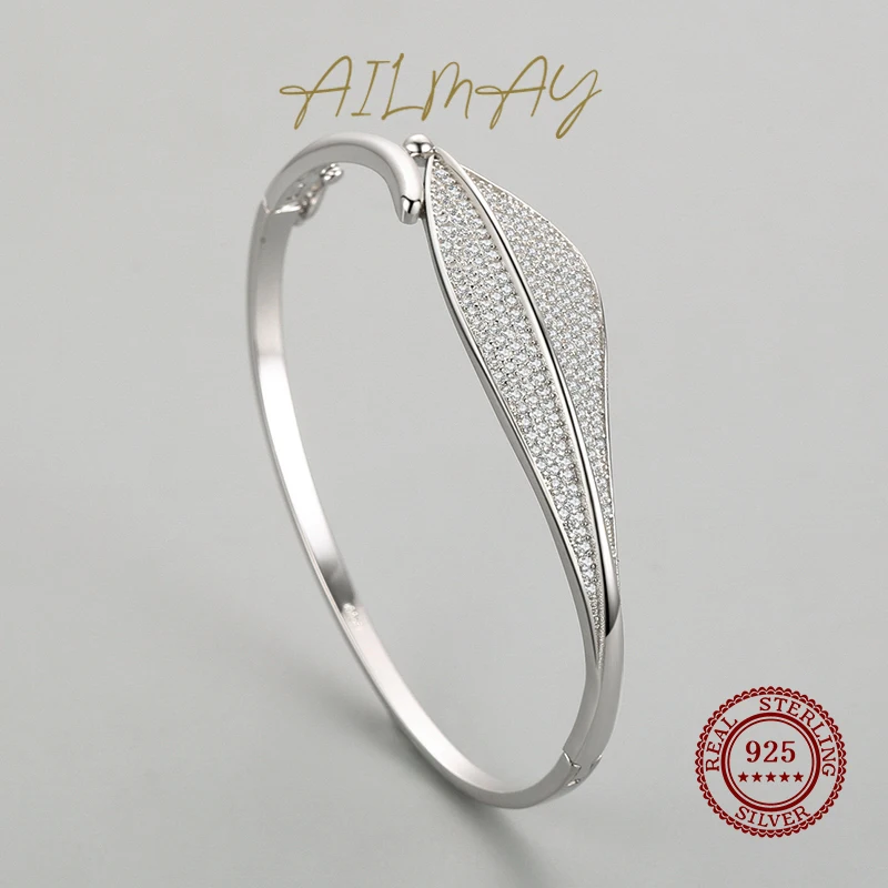 Ailmay Solid 925 Sterling Silver Luxury Full Cubic Clear Zirconia CZ Bracelets For Women Wedding Engagement Fine Female Jewelry