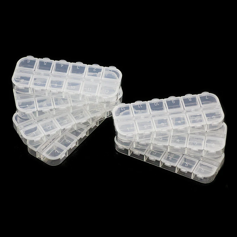 13x5cm Plastic Rectangle 12 Grid Compartment Storage Box Earring Ring Jewelry Beads Pill Case Container Display DIY Accessories