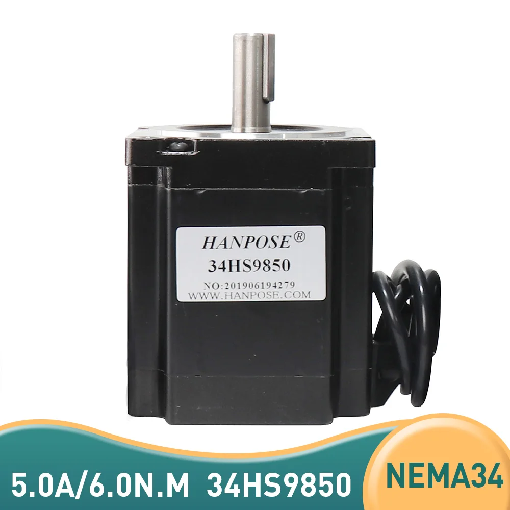 High Torque NEMA34 StepperMotor 24v H98mm 34HS9850 5.0A 6.0N. M 86 Series Low Noise 2 Phase 4 Wire 3D Printer