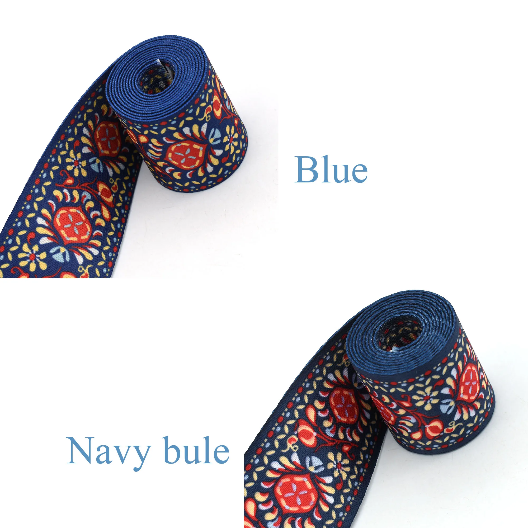 2'' Blue Soft Webbing Jacquard Ethnic Ribbon Belt Bag Strap Purse Lanyard Webbing Woven Belt Key Fob Hardware Camera Strap