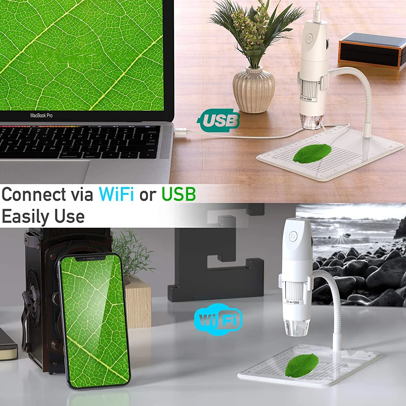 Microscópio digital wi-fi sem fio, ampliação 1000x hd, microscópio portátil, endoscópio usb para iphone, android, pc