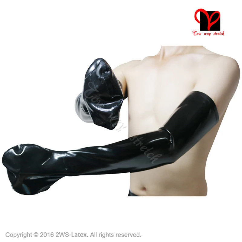 Sexy Black Latex Long Gloves Fingerless Rubber Fisting Mitts Restrains Gauntlet BDSM Ball Strait Mittens XXXL plus size ST-008