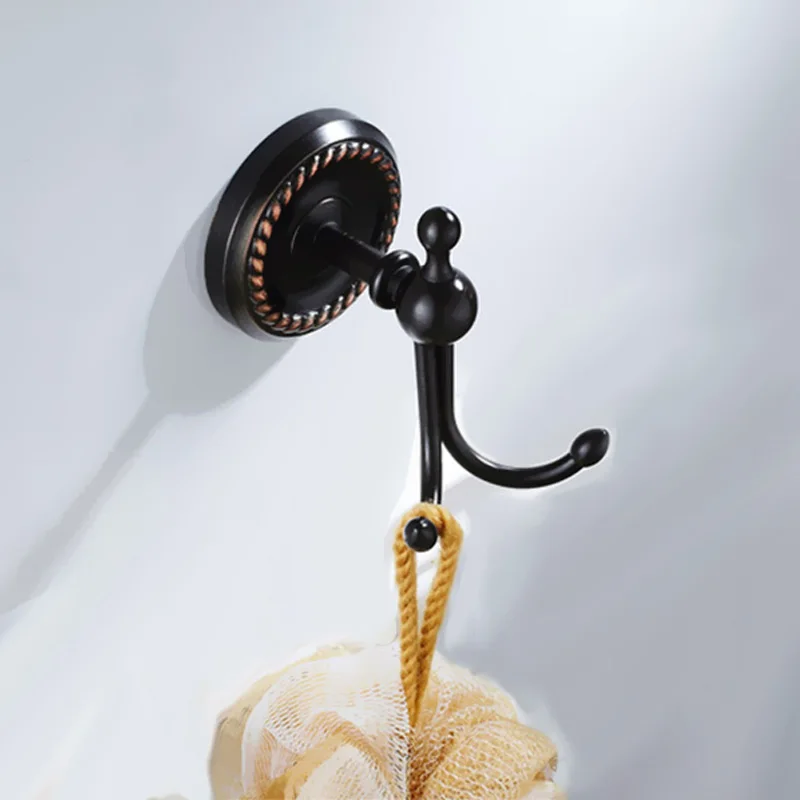 

Black Double Wall Hooks Copper Metal Vintage Brushed Kitchen Bathroom Bath Towel Clothes Robe Hook Coat Key Hanging Storage