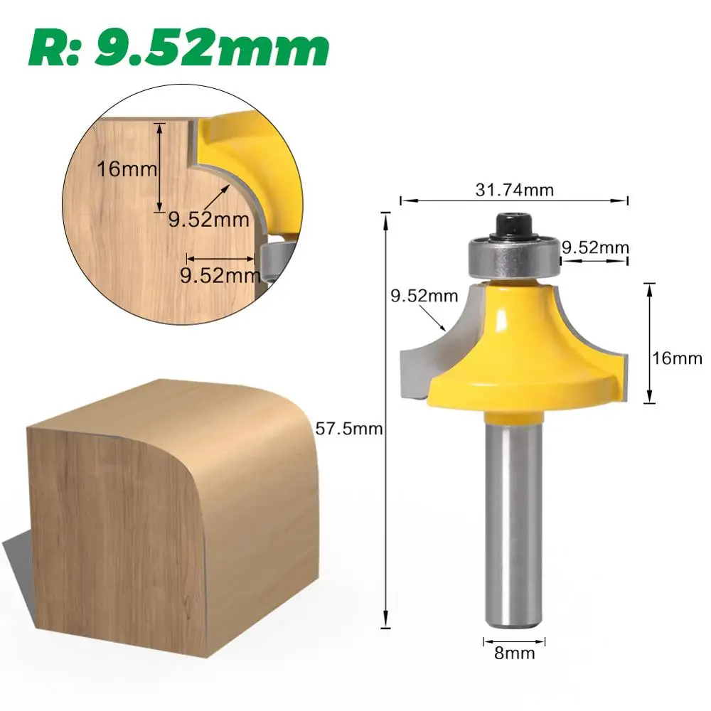 8mm shank Corner Round Over Router Bit with Bearing Milling Cutter for Wood Woodworking Tool Tungsten Carbide