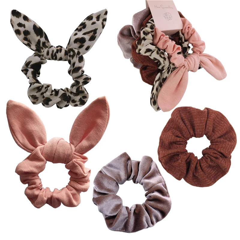 

Hair Bun Scrunchies for Girls Women Bunny Bow Scrunchy Hair Bands Accessories 4 PCS with Tag Packing