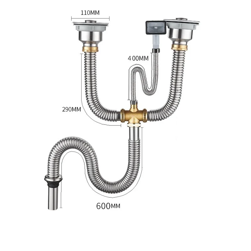 MTTUZK 110mm Küche Sink Drain edelstahl Abtropffläche Für Duble Spüle Spülbecken mit überlauf Abtropffläche + abflussrohr set