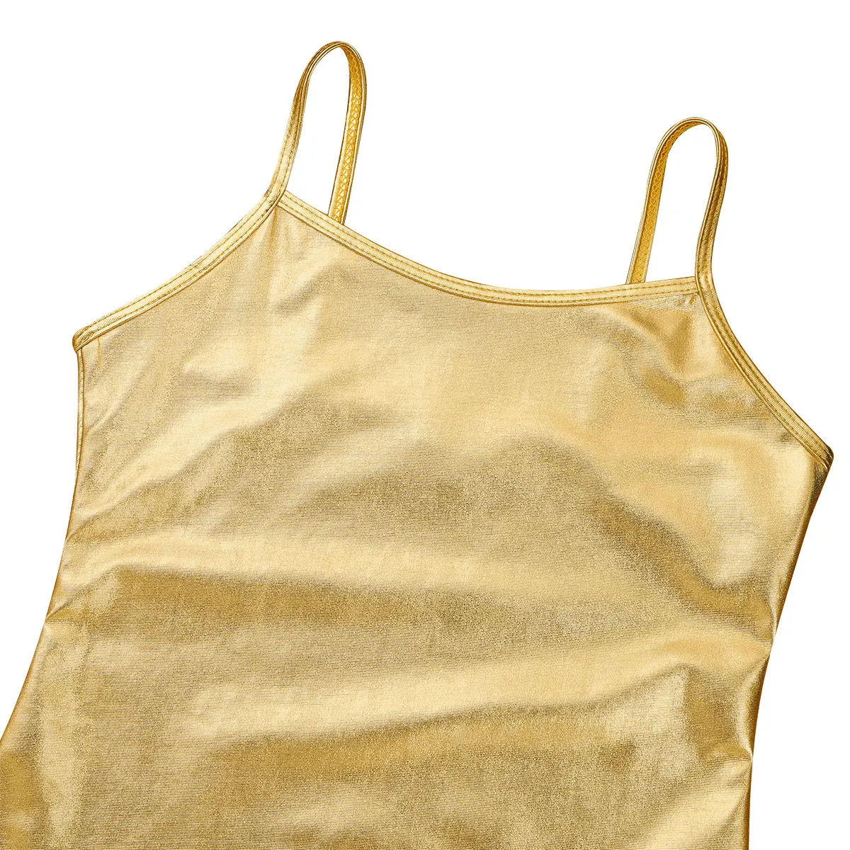 Crop de danse avec bretelles spaghetti pour enfants, camisoles métalliques brillantes pour filles, haut en émail précieux, performance sur scène, compétition de danse