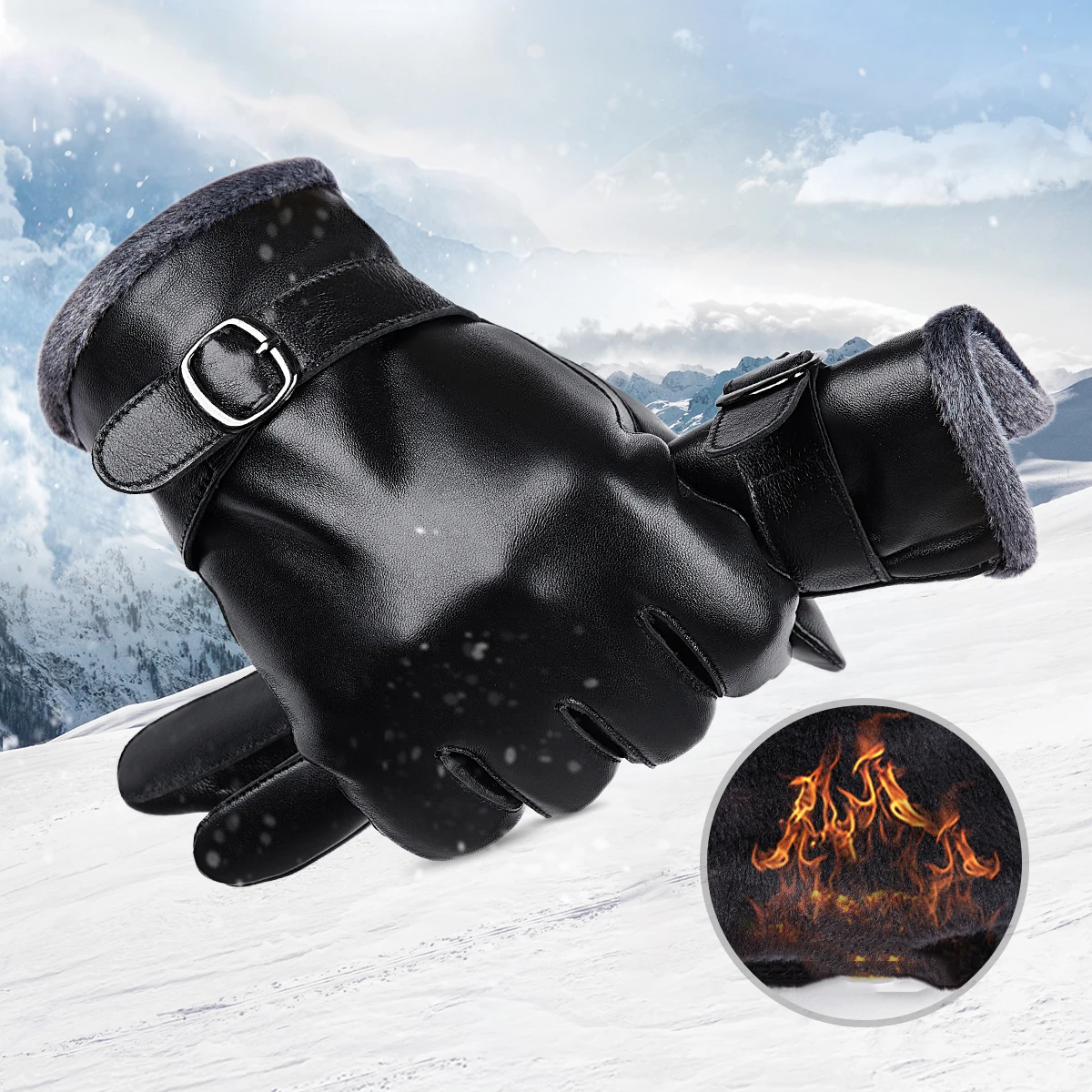 

BISON DENIM Winter Gloves Waterproof Cycling Mittens Full Fingers Outdoor Sports Touch Screen Genuine Leather Non-slip Gloves