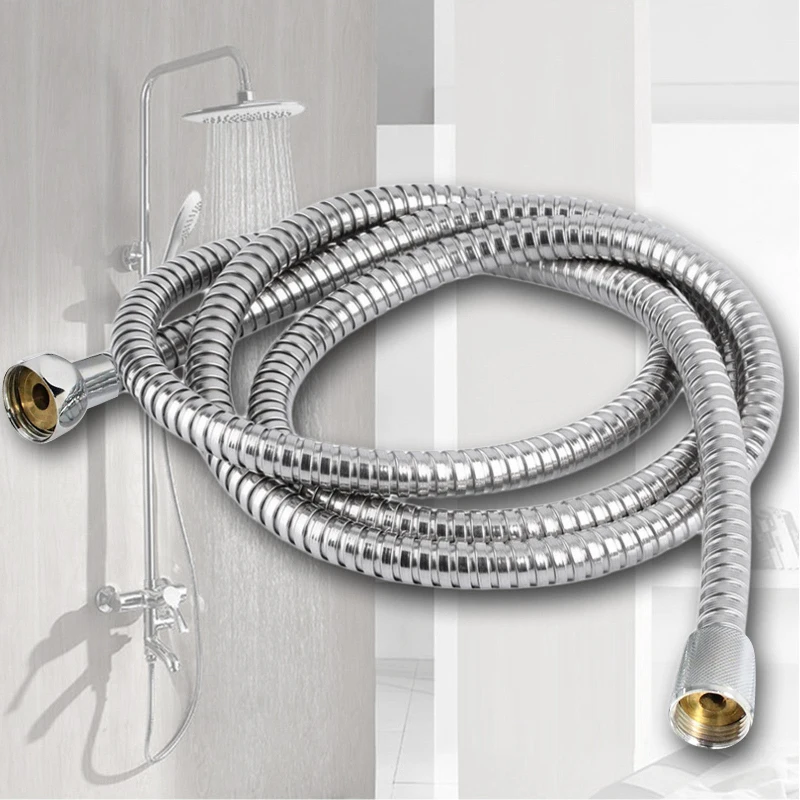 Stainless Steel Flexible Water Pipe Bathroom 3/2/1.5 M Shower Head Hose Pipe Washers Chrome Durability Shower Head Hose Gasket