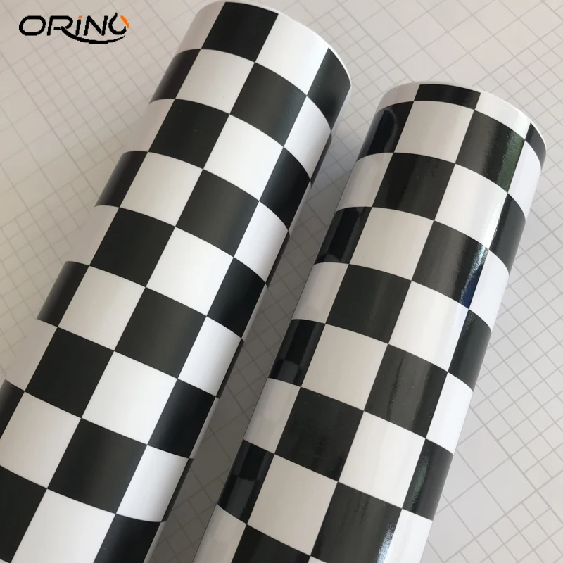 Matte Glossy Racing Sport Black White Checkered Flag Sticker Vinyl Film Adhesive Car Bike Motorcycle Decal Camo Car Wrap Foil