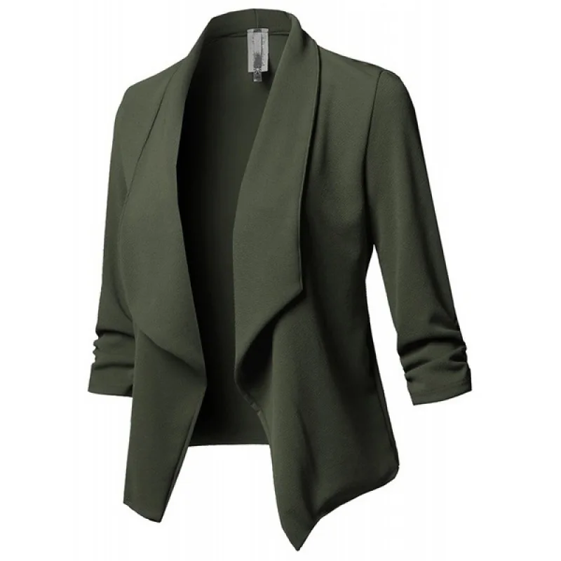 NEW Oversize Office Ladies Notched Collar Women Blazer Solid Autumn Jacket Pleated Sleeve Casual  Female Suits Coat 10 Colors