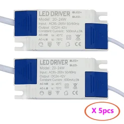 5PCS LED Driver 20-24W 500mA 600mA Power supply built-in constant current Lighting85-265V Transforme with shell for Panel Light