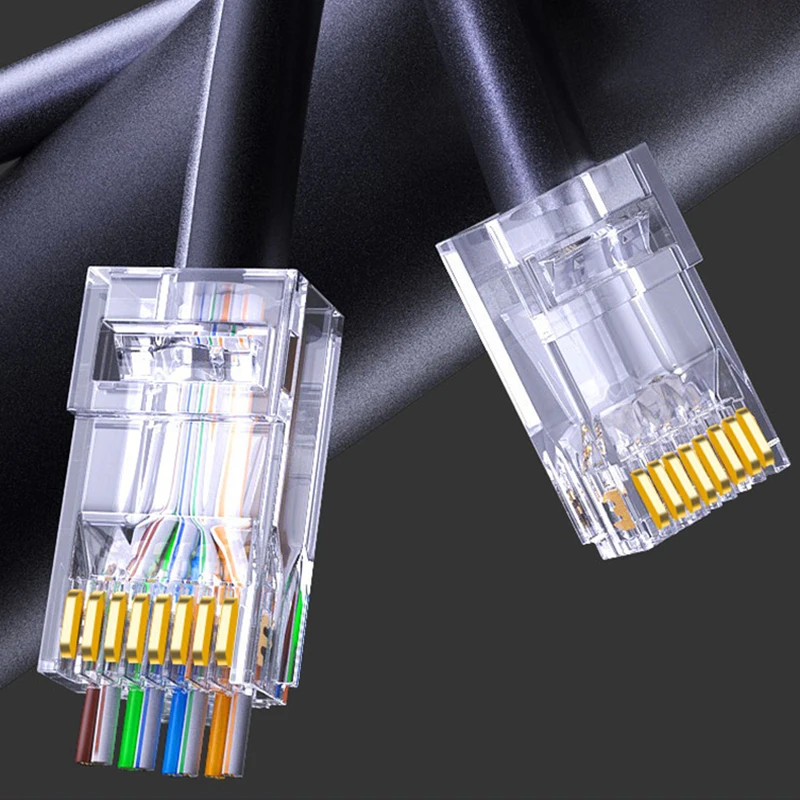 RJ45 Pass Through Crimper Cat5 Cat6 Crimp Tool for Network Modular Plugs Ethernet Cables +30pcs Perforated Cat6 Connectors