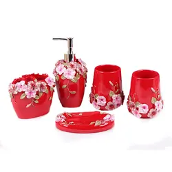 Romantic Rose Flower Simple Resin Bathroom Five-Piece Set Household European-style Wash Cup Bathroom Supplies Set Toilet Toothbr