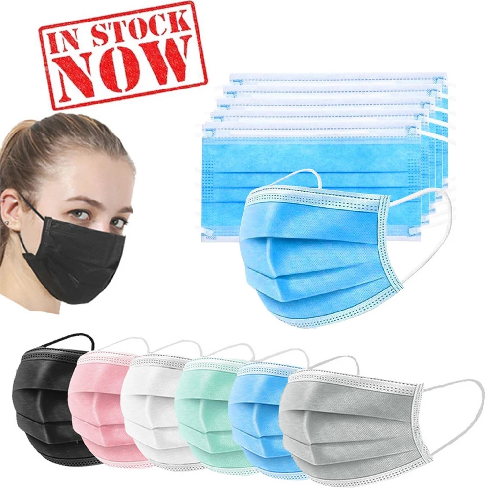 

10-100Pcs Face Mask Adult Disposable Mask 3 Layers Non-woven fabric mask Protective Mouth Masks Colores Masque mascarillas negra