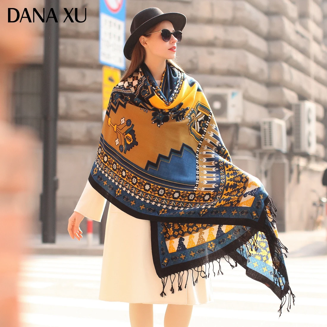 DANA XU Bufanda Mujer Wool Poncho Head Women Lady Warm Shawl Stoles Bandana Scarf Hijab Luxury Brand Pashmina Winter 2021