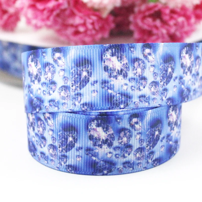 

20 yards shiny blue diamond printing polyester webbing 25mm hot transfer printed grosgrain ribbon party decorative tape